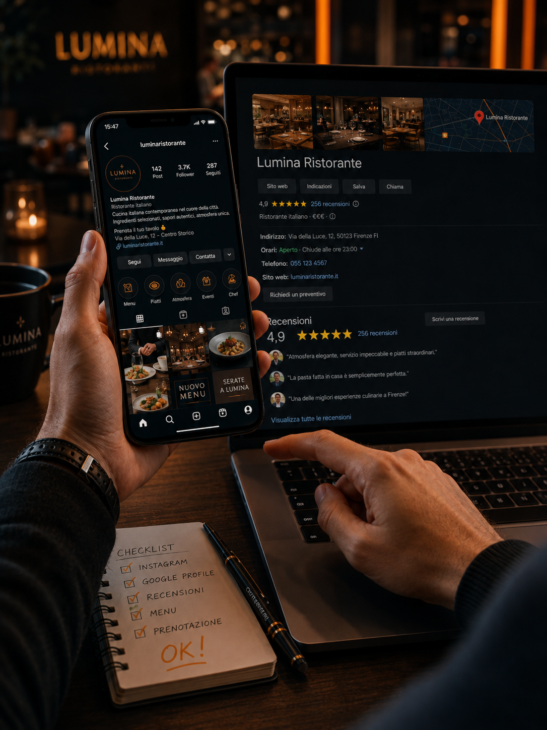 Cliente che controlla profilo social